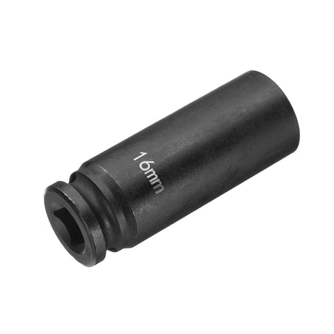 Beefy Deep Impact Socket 3/8 Inch Square Drive, 16mm 6 Point, 65mm Long Flip Socket, CR-MO Steel Industrial Grade, black finish