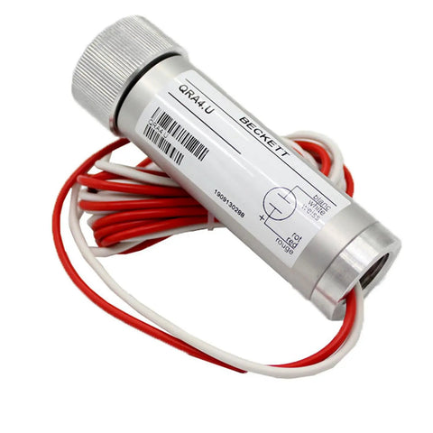 Top Shelf Flame Detector Fire Safety Sensor Heavy Duty Industrial Grade Factory New Sealed QRA4.U with red and white wiring.
