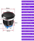 Two Pack 22mm Momentary Push Button Switch 1NO SPST With Screw Terminals 3A Rating At 12V 24V 36V DC And 110V 250V AC IP65 Waterproof Aluminum Alloy Shell Black Finish Easy Wire Contact, black flat-head 22mm panel switch