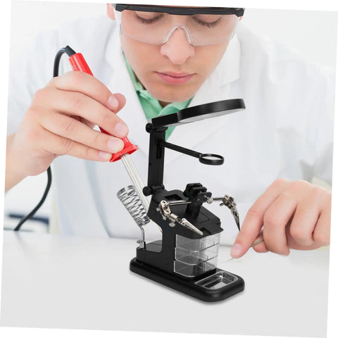 Mechanic using Rechargeable LED Work Light With Magnifier And Stand And Secure Clamp For Mechanics Soldering And Electronics Repair