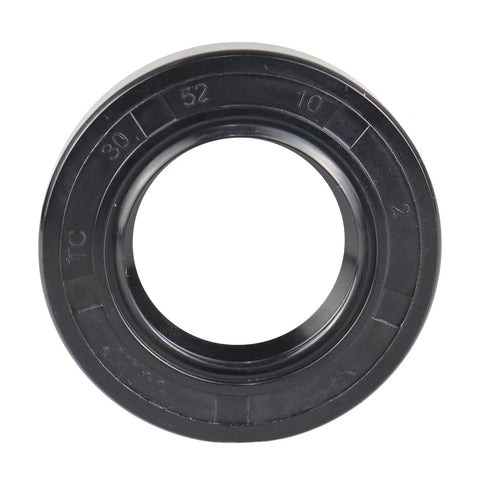 Front view of a black rubber TC wheel hub bearing seal with a metal inner ring, 30x52x10 mm.