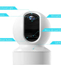 Front view of 2K HD Pet Camera With 360 Degree Pan Tilt 8X Optical Zoom Night Vision Motion Tracking Alarm showing lens and features.