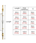 Diagram of H Shape Barn Door Handle Set Stainless Steel Push Pull For Glass And Wood Doors 59 Inch Long Black Gold Finish Built Tough Rust Resistant For Interior And Exterior Use with dimensions table.