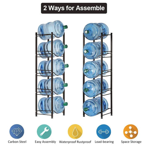 Five Tier Water Jug Rack for Five Gallon Jugs Heavy Duty Steel Bottle Organizer Shelf No Fuss Easy Assembly Copper Bronze Finish