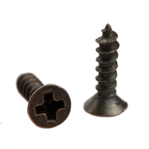 Five Piece Set Of Retro Antique Bronze Heart Shaped Box Hasp Lock Latches Featuring Tough As Nails Zinc Alloy Construction And Smooth Brass Plating To Keep Your Jewelry Boxes Solid And Fade Free Always, includes detailed view of bronze screws for installation.