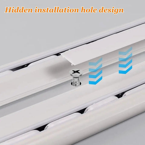 Heavy Duty Ceiling Curtain Track System For Home Office Hotel RV And School Double Rail Conjoined Track White Aluminum Alloy Waterproof And Wear Resistant Supports Thick Drapes And Sheers With Light Leakage Free Design hidden installation hole detail