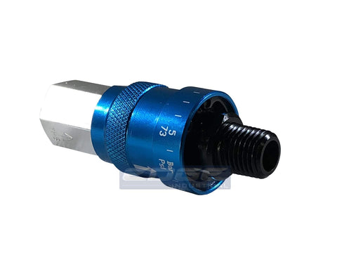 Adjustable In Line Pressure Regulator For Pneumatic Tools One Quarter Inch NPT Inlet To One Quarter Inch NPT Outlet