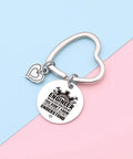 Engraved stainless steel keychain with heart charm "Engineer You Didn't Know You Couldn't Understand" on pink and blue background