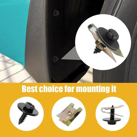 Complete Car Body Fasteners Kit With Screws Bolts Push Rivets And Clips For Under Cover Splash Shield Replacement shown in use and detail