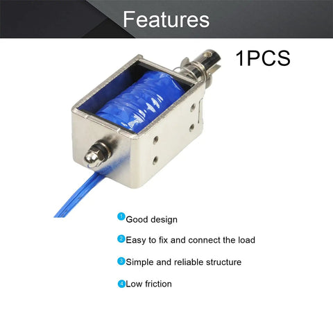 24V DC Push Pull Solenoid Electromagnet Open Frame Type With 15N Pulling Force And 10mm Stroke Delivers Smooth Linear Motion No Fuss Install Plunger Spring Return Compact Frame Design For Industrial Automation And Latch Or Actuator Use, open frame with blue coil
