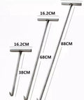 Heavy Duty 12MM Stainless Steel T Shape Manhole Cover Hook With Thick No Slip Grip Handle For Drain Grates Garage Doors And Rolling Shutters Built Like A Tank Workhorse Tool, three sizes shown.