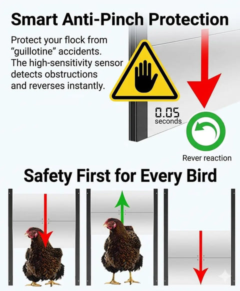 Smart WiFi Automatic Chicken Coop Door With App Control, Alexa And Google Home Compatible, Anti Pinch Sensor in action