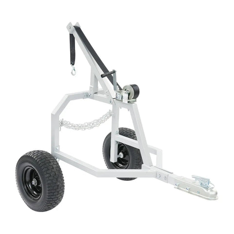 Heavy Duty Log Trailer For Farm Use, Two Wheel Utility Trailer Built Tough With Sturdy Frame And Chain in silver steel