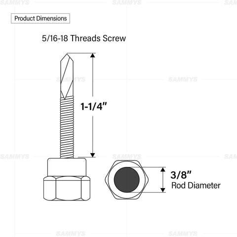 Heavy Duty Vertical Threaded Rod Anchor For Steel Structures With Electro Zinc Coating For Corrosion Resistance No Pre Drill Install Designed For Fast Reliable Pullout Strength 5/16-18 X 1-1/4 Inch Screw Length Pack Of 50 with diagram showing dimensions