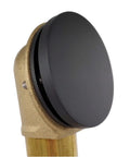 Dope Matte Black Tip Toe Bathtub Drain Stopper With Mushroom Overflow Faceplate One Half Inch Coarse Thread For Hella Smooth Step Control And Tight Fit Badass Zinc Hardware 50 Pack close-up view on a brass fitting.