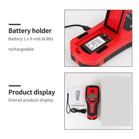 Battery holder and product display of Hit The Sweet Spot Every Time With This Four In One Wall Scanner And Stud Finder.
