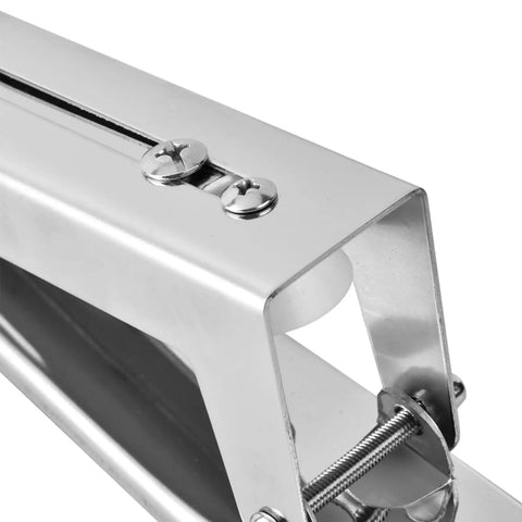Close-up of Stainless Steel Microwave Oven Bracket Wall Mount Rack Shelf for Kitchen with screws and foldable design.