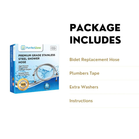 47 Inch Stainless Steel Bidet Hose Replacement Kit With Brushed Nickel Finish package contents and box