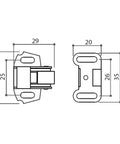 Technical diagram of 5 Pack Spring Loaded Roller Wheel Cabinet And Closet Door Catch Latch Holders With Zinc Finish And Screws