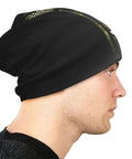 Side view of Cozy Camo American Flag Bigfoot Sasquatch Beanie Hat For Men And Women Unisex Winter Skull Cap on male model's head