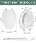 Elongated Toilet Seat With Slow Close Hinges And Four Non-Slip Bumpers, Easy To Install And Clean, Durable White Plastic Size Guide