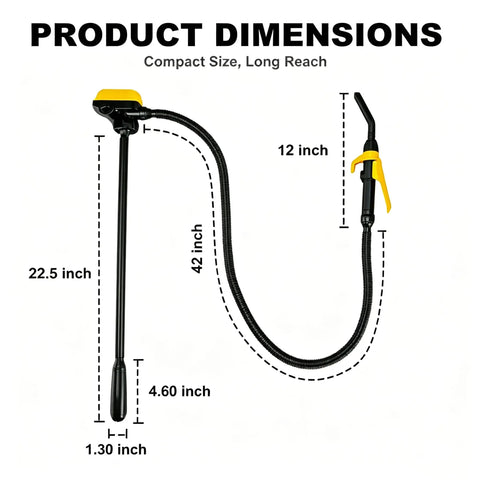 Hassle Free Cordless Fuel Transfer Pump Compatible With DeWalt And Milwaukee Batteries Delivers 3.2 GPM Flow dimensions diagram.