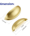 12 Pack 3 Inch Brushed Brass Cabinet Drawer Pulls Cup Style Handles For Kitchen Hardware - Dimensions of cup pull shown