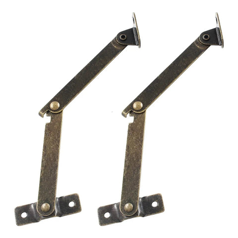 Antique Bronze Folding Lid Stay Hinges 2 Pack Left Side Lift Up For Furniture Cabinets Cupboards Jewelry Boxes Display