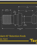 Diagram of BT40 Coolant Through Pull Stud Retention Knob With M16x2.0 Thread 45 Degree Head 2.36 Inch Overall Length