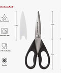All Purpose Kitchen Shears with Protective Sheath, Rust Resistant Stainless Steel Blades, Micro Serrated Edges, Soft Grip Comfort Handle, 8.72 Inch, Black