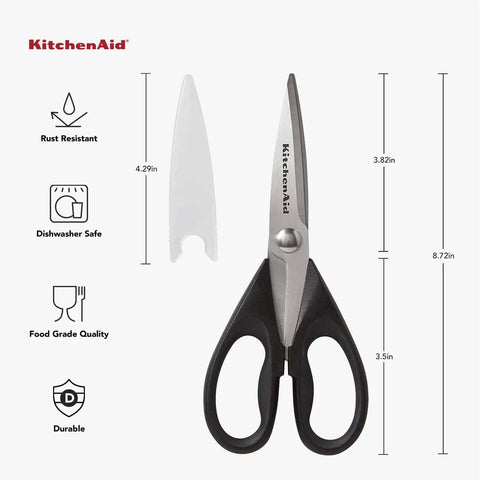 All Purpose Kitchen Shears with Protective Sheath, Rust Resistant Stainless Steel Blades, Micro Serrated Edges, Soft Grip Comfort Handle, 8.72 Inch, Black