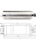 Badass 2200W Er20 Water Cooled Spindle Motor For Cnc Milling And Drilling Liquid Cooling Rig, stainless steel, detailed technical drawing