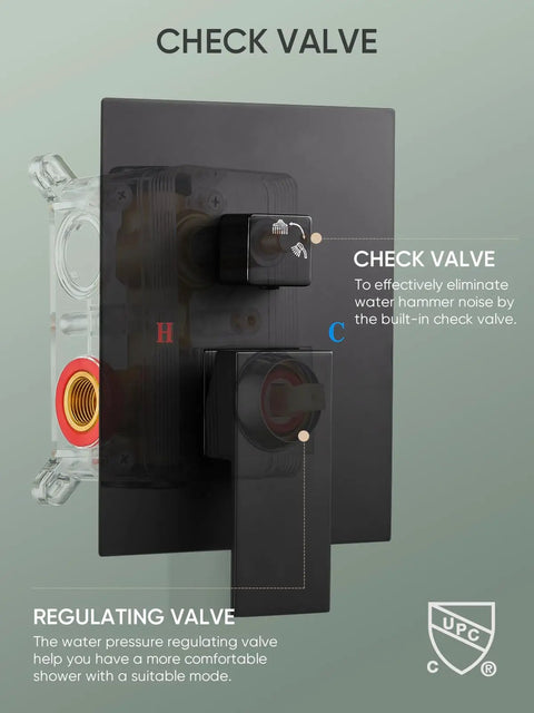 Matte Black 12-Inch Shower System With Handheld Spray Complete Faucet Set Includes Rough-In Valve Body and Trim Check Valve
