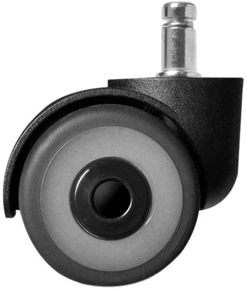 Heavy Duty Silent Rubber Castor Wheels Two Inch Five Piece Set Replacement Swivel Glides For Office Chairs and Household Furniture, black caster wheel side view.