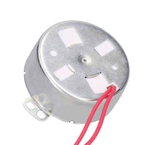 Heavy Duty 24 Volt DC Motor For Fans Heaters And Stands With Super Smooth 20Rpm Speed And Reversible Cw Ccw Rotation To Fix Your Appliances Fast, metal casing with red wires.
