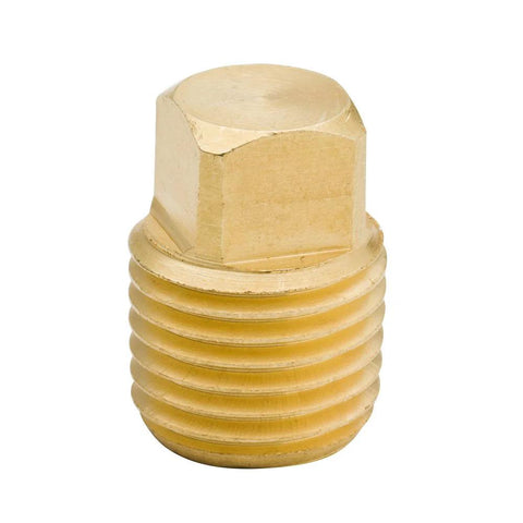 Legines solid brass 1/8 in NPT male square-head pipe plug, close-up view
