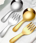 Two Piece Colorful Compact Fork And Spoon Set For Travel Camping And Picnics, silver and gold stainless steel cutlery