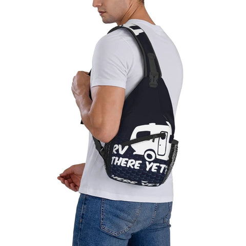 Man wearing Cross Sling Backpack Chest Bag For Men And Women Trail Ready Everyday Carry For Hiking Travel Durable High Density Material