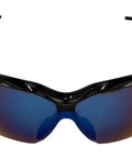 Front view of Blue Mirror Safety Glasses With UV Protection Anti Scratch And Anti Fog Coating Impact Resistant Windproof Eyewear.