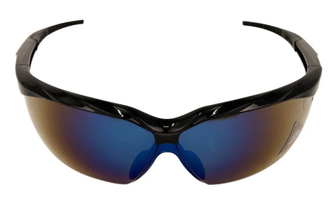 Front view of Blue Mirror Safety Glasses With UV Protection Anti Scratch And Anti Fog Coating Impact Resistant Windproof Eyewear.