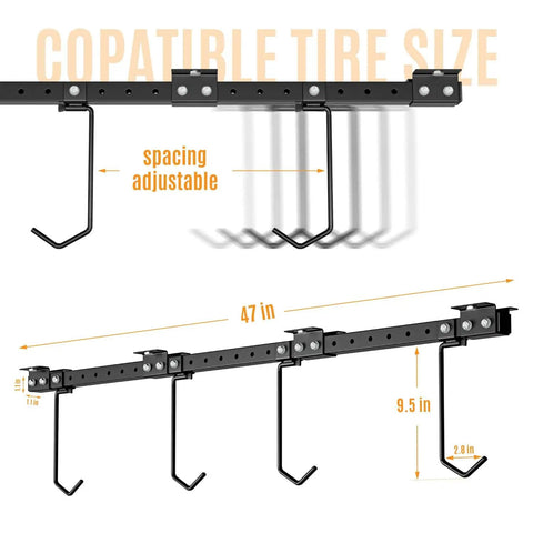 Adjustable Ceiling Mounted Bike Rack for Garage Holds 4 To 8 Bikes in Tight Spaces With 8 Adjustable Hooks Heavy Duty Steel Powder Coated and Rust Resistant Easy Ceiling Storage Solution No Mess.