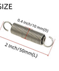 Two stainless steel extension springs with dual hooks, 0.4 in diameter, 2 in length each