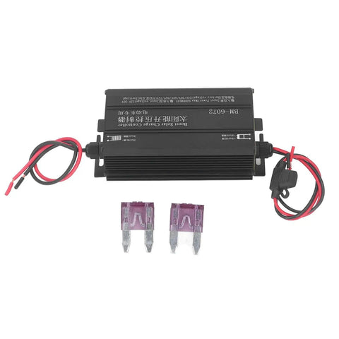 600W MPPT Solar Charge Controller With Step-Up Design, 12-50V Input, metal shell, fuse and wiring, front angle view