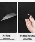Close-up of air vent and padded handle on Heavy Duty Stackable Patio Chair Cover UV Resistant Waterproof Outdoor Furniture Protector