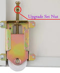 Close-up of Sliding Mirror Door Rollers Assembly For Closet Doors With 1-1/2 Inch Nylon Concave Wheels, Top Adjustable, Yellow Zinc Plated