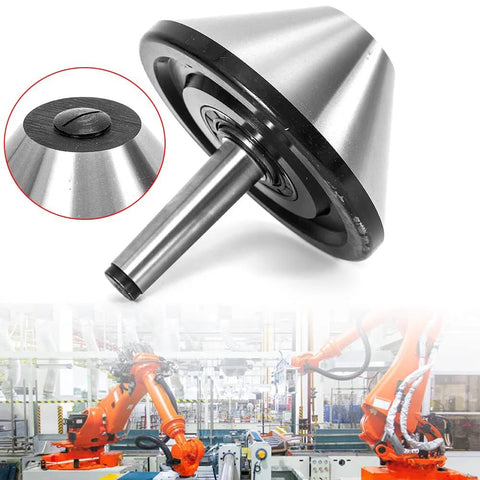 Front view of MT3 bull-nose live center; 75° triple-bearing alloy steel tailstock center for hollow workpieces