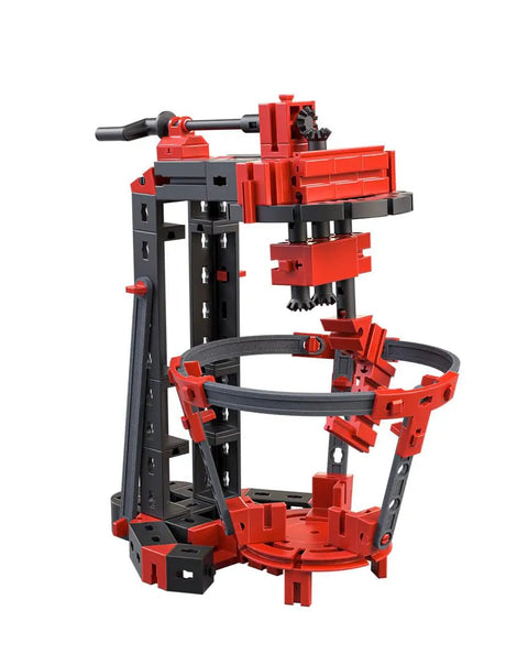 Hands On Mechanics Building Kit With 243 Components For Real World Engineering Fun Expandable With Everyday Objects Kid Friendly STEM Toy For Creative Projects And Problem Solving, red and black gear model