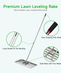 Heavy Duty Lawn Leveling Rake 30x10 Stainless Steel With 78 Inch Ergonomic Handle Easy Yard Smoothing Tool For Lawn Soil Sand Gravel