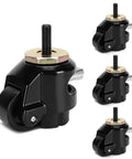 Heavy Duty Swivel Caster Wheels Set Of Four Retractable Thread Stem Castors With Leveling Arms For Workbenches Machinery And Furniture Heavy Load No Sweat Smooth Glide - close-up of black caster with threaded stem.