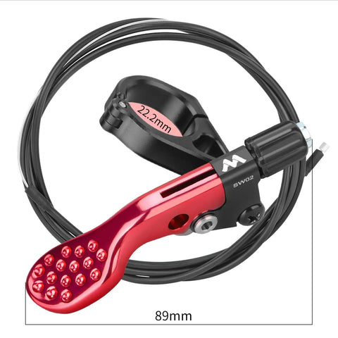 Red ergonomic Dropper Post Lever For Mountain And Road Bikes Adjustable Seatpost Remote For 22.2mm Handlebars, 89mm cable
